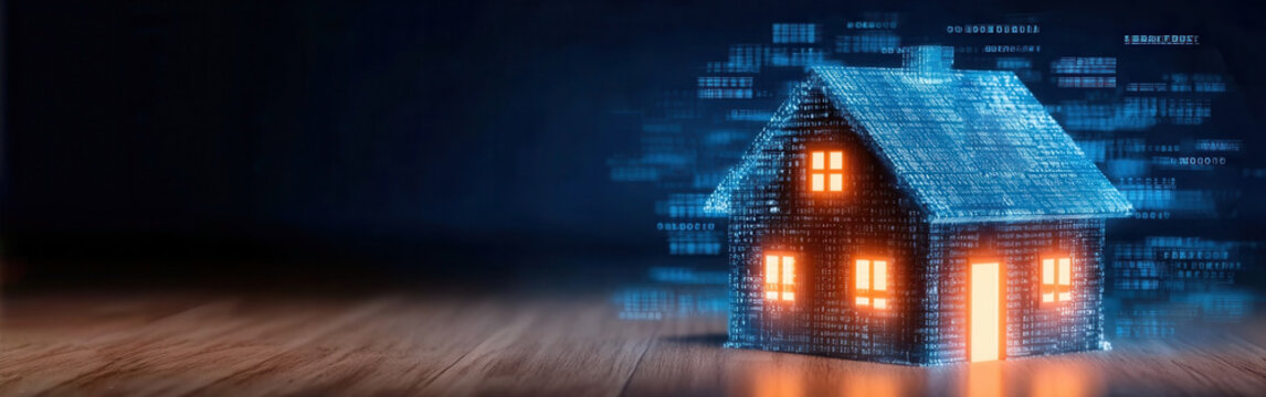 Digital illustration of a secure house representing home safety within smart technology in modern cybersecurity discussions.smart booth concept, environmentally friendly and economical, reasonable hea - Powered by Adobe