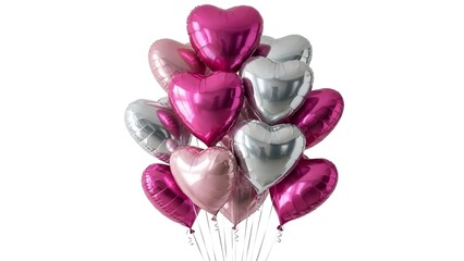 Fototapeta premium Happy birthday celebration with pink and silver heart balloons decoration ideas