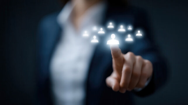 Human resource manager engages with technology to enhance effective recruitment and select ideal candidates for a company.concept of searching for healthcare workers, job vacancy