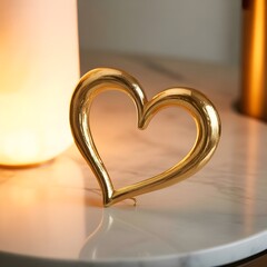 Golden heart decoration on marble surface