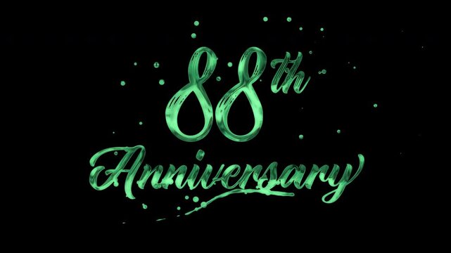 88th anniversary text animation in green metallic effect. suitable for celebrating special occasions, invitations, anniversary cards and social media. Includes alpha channel for any background.