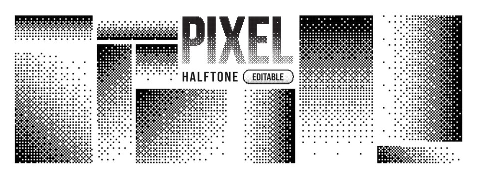 Fade pixel pattern with dither square background for dot effect line. Vector element geometric with brick particle burst for black design texture. Abstract defragmentation fade.