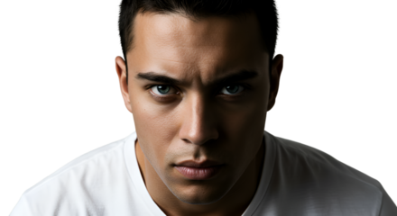 Man wearing white t-shirt for fashion and apparel branding, Isolated On Transparent Background