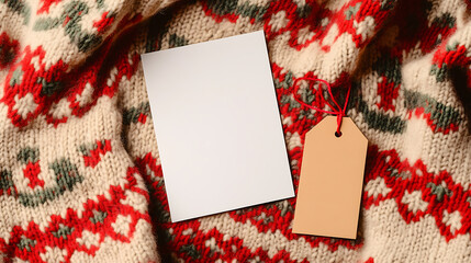 Cozy fair isle knit with blank card & tag. Perfect for winter-themed messages or product promotion. Add your text & make it personal!  #Knitwear #WinterVibes
