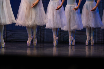 Closeup of ballerinas dancing on stage. © Ruslan