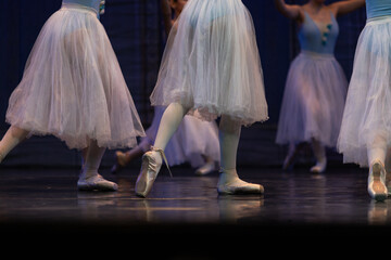Closeup of ballerinas dancing on stage. © Ruslan