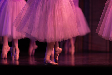 Closeup of ballerinas dancing on stage. © Ruslan