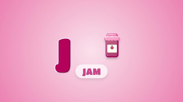 Letter J Alphabet Animation With Strawberry Jam Jar Icon