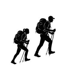 Hikers walking with trekking poles Isolated On Transparent Background.