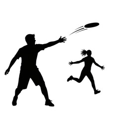 Man and woman playing frisbee together Isolated On Transparent Background.