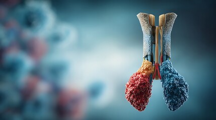 Artistic depiction of a stylized lung structure with a blurred background