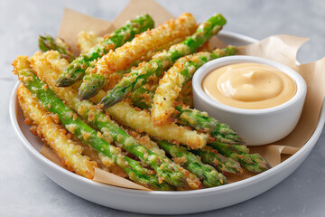 Crispy Golden Asparagus Fries Served With Delicious Dip

Perfectly Prepared Fried Asparagus Appetizer With Sauce