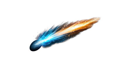 Comet Streaking Through Space with Fiery Trail on Transparent Background