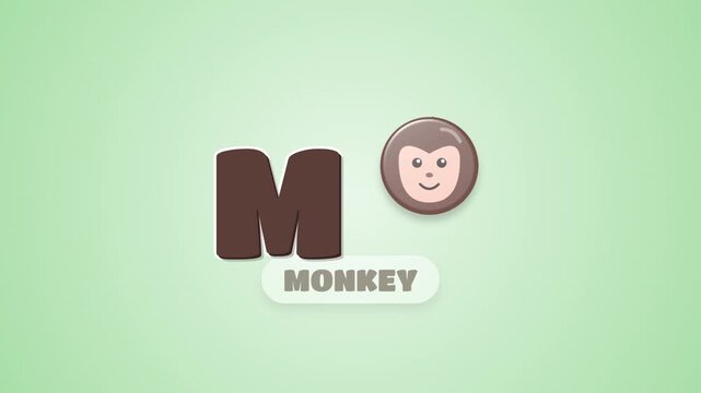 Letter M Alphabet Animation With Cute Monkey Face Icon for Kids
