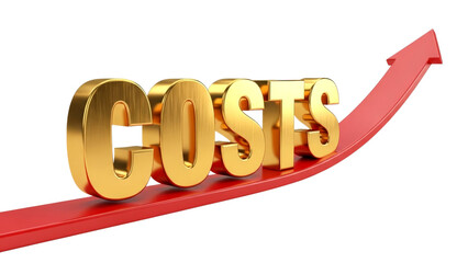 Golden costs word on a red arrow symbolizing increasing expenses and financial burden, representing economic challenges and rising expenditures.