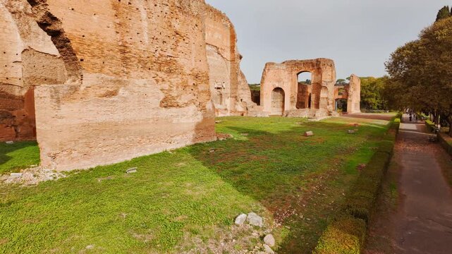 The ruins of the Baths of Caracalla, Rome, Italy, dating back to 212 AD, under the emperors Septimius Severus and Caracalla