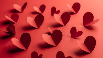 Happy valentine day wishes with red hearts on pink background