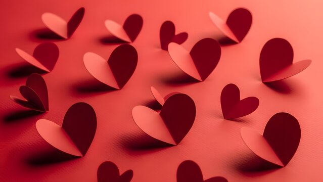 Happy valentine day wishes with red hearts on pink background - Powered by Adobe