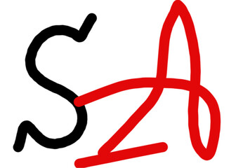 Naklejka premium Stylized SzA logo with bold black and red letters