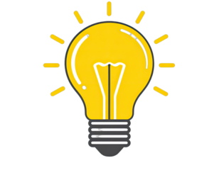 Cartoon illustration of a bright yellow lightbulb with glowing rays on a black backdrop