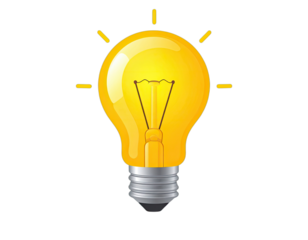 Cartoon illustration of a bright yellow lightbulb with glowing rays
