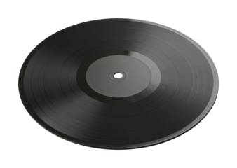 Classic black vinyl record with a gray label is captured from a top-down perspective, showcasing its intricate grooves and timeless appeal for music enthusiasts.