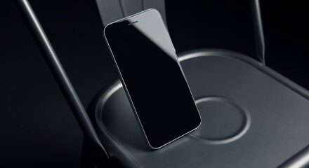 Smartphone on a car's center console with a blank screen, viewed from an angle, showcasing modern technology in a vehicle