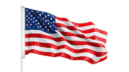 Obraz premium Waving united states flag isolated on transparent background with realistic fabric folds and motion.
