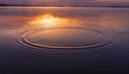 Serene lake with ripples reflecting a vibrant sunset.