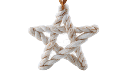 Star woven with threads isolated on transparent background with detailed handcrafted texture.