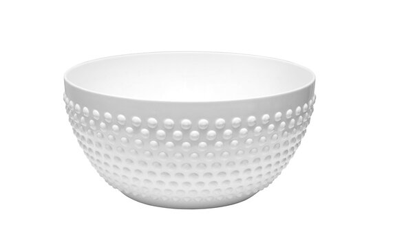 White ceramic bowl with hobnail pattern on transparent background