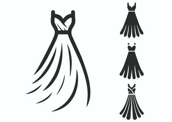 Womens dress, black and white vector silhouette