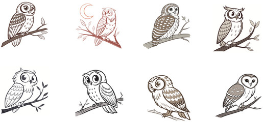 owl vector design with black silhouette and white background