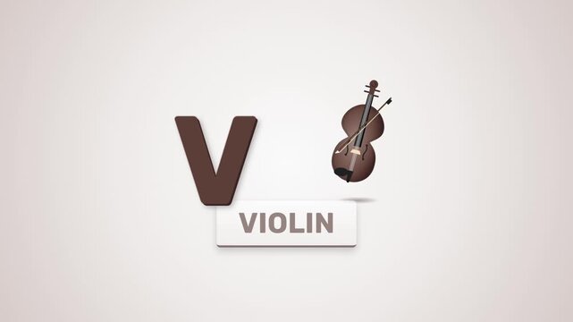Letter V Alphabet Learning Animation With Violin Icon