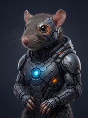 Futuristic cyborg rat wearing high tech armor