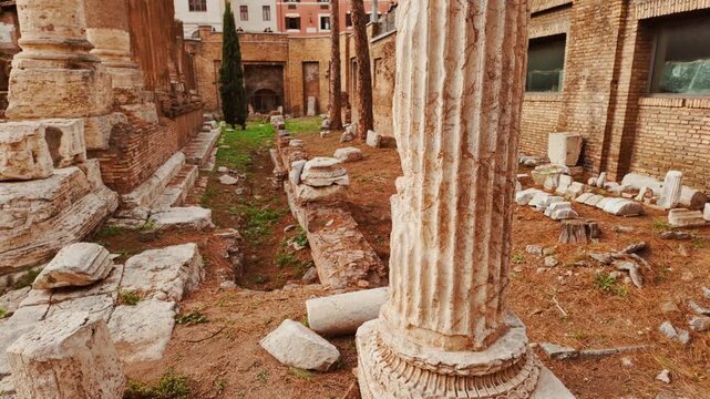 The Sacred Area of Largo di Torre Argentina in Rome, Italy, the site of Julius Caesar's assassination