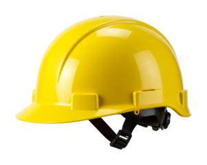Bright yellow hard hat safety equipment for construction workers and industrial professionals, providing essential head protection on job sites.