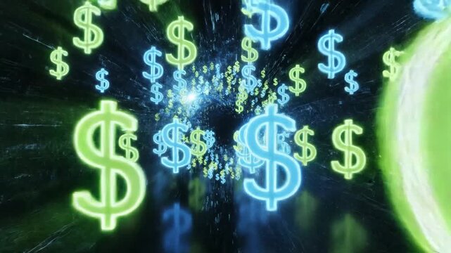 Abstract illustration of dollar signs with glowing neon effects financial concepts