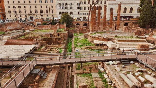 The Sacred Area of Largo di Torre Argentina in Rome, Italy, the site of Julius Caesar's assassination
