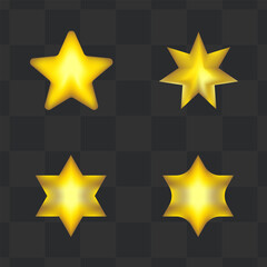 Golden 3D Glossy Star Icons Set for Premium Rewards