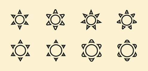 Ornate Decorative Hexagram Star Icons with Circular Patterns Editable Stroke