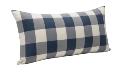Rectangular blue and white buffalo check pattern pillow, cut out, stock png, isolated on transparent background