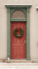 Festive Winter Scene, Charming Winter Decoration Featuring Snowcovered Entrance And Festive Adornments