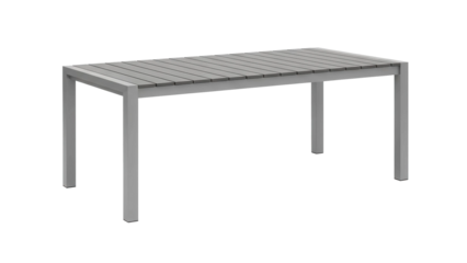 Modern rectangular gray slatted outdoor table, cut out, stock png, isolated on transparent background