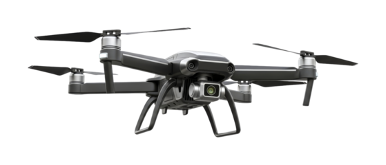 Modern gray and silver drone with a camera is meticulously rendered, showcasing its advanced technology for aerial photography and videography.