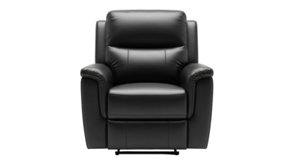 Black leather recliner armchair providing comfort, cut out, stock png, isolated on transparent background