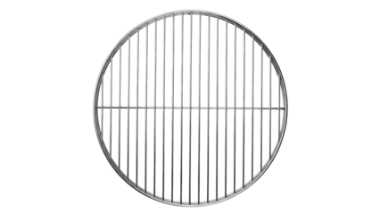 Round shiny metal barbecue grill grate for cooking outdoors or indoors, cut out, stock png, isolated on transparent background