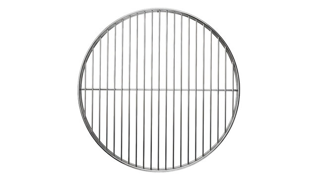 Round shiny metal barbecue grill grate for cooking outdoors or indoors, cut out, stock png, isolated on transparent background