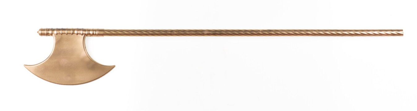 Golden halberd isolated on white background