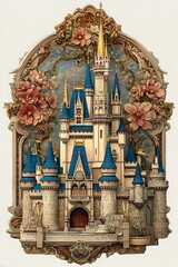 Majestic royal castle surrounded by elegant floral art high resolution picture